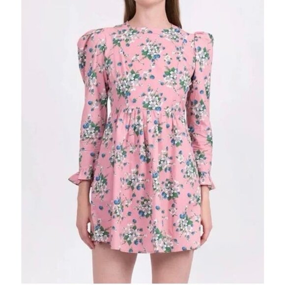 Batsheva Collarless Mini Prairie Dress Pink Lily 10 medium floral berries - Picture 14 of 14